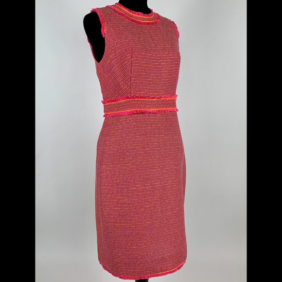 J.Crew NWT Sheath Dress Neon Fringe Tweed Knee L. - Picture 2 of 7
